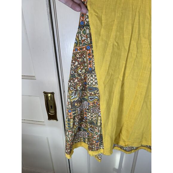 Umgee Linen Blend Mixed Print Tunic Blouse Womens Size Small Yellow Boho - Picture 2 of 7